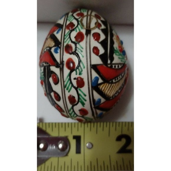 Vintage Romanian Pysanky Hand Painted Real Easter Egg Gold Red Green Spiral - Picture 3 of 4
